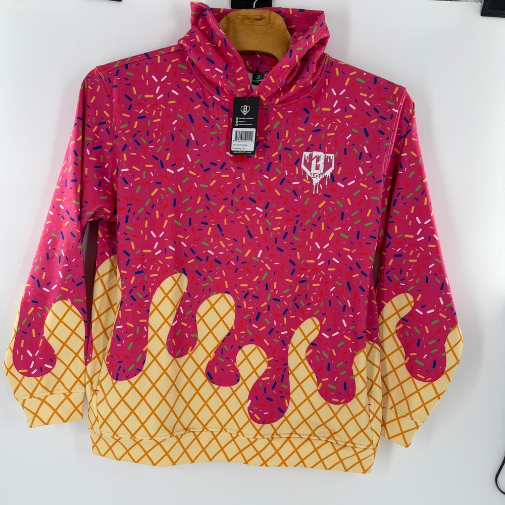 Baseball Lifestyle 101 Ice Cream Hoodie Strawberry Pink Sprinkles Mens XL NWT